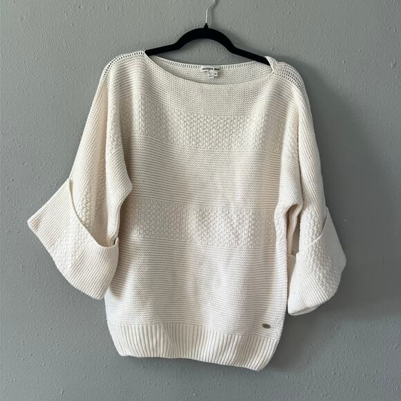 Lacoste Sweaters - Lacoste Wool Blend Knit Sweater Women’s Size L XL TU Cream Oversized Boat Neck